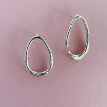 Load image into Gallery viewer, Organic Asymmetric Oval Earrings - Sterling Silver
